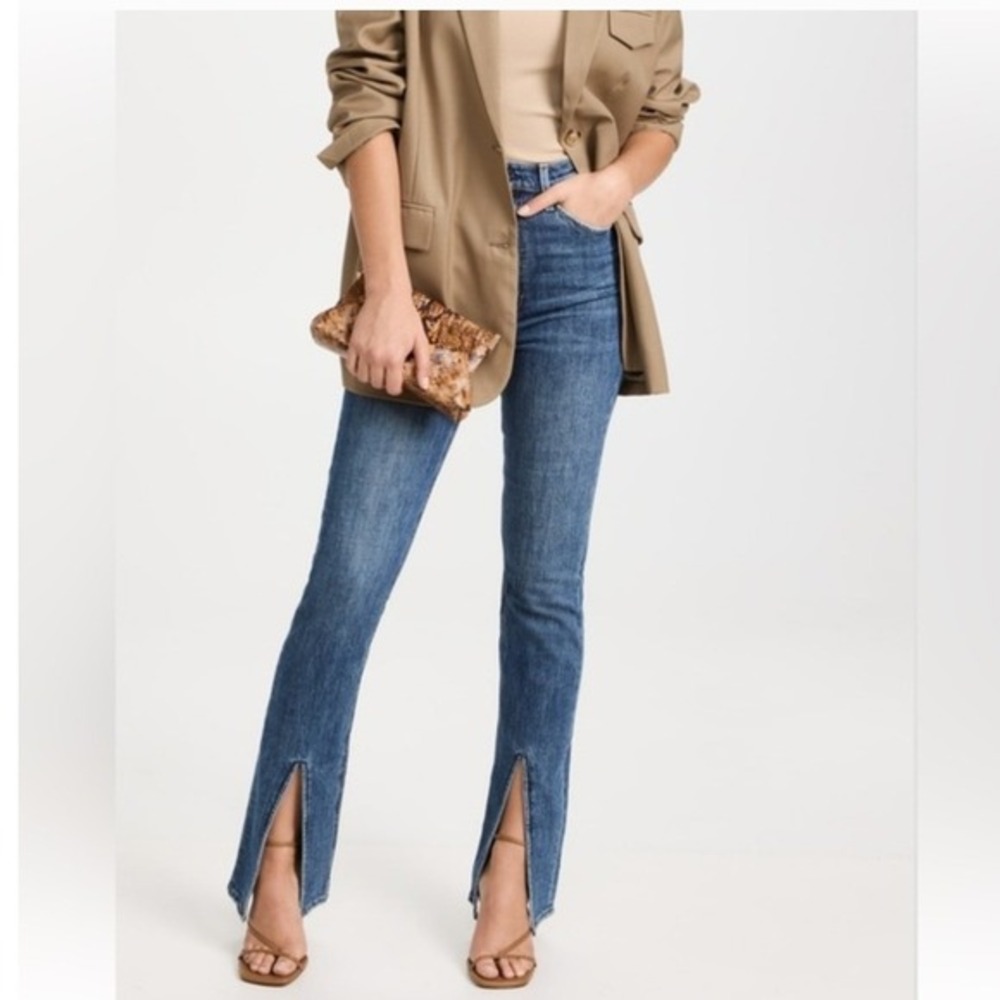 Pistola High Rise Straight Leg Distressed Jeans Light Wash Split Raw Hem 27